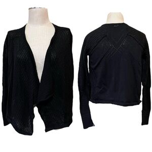 Fox Racing Small Black Crochet Short Cardigan Boho Lagenlook Gypsy Casual